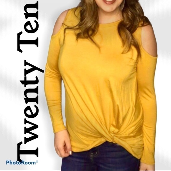 TWENTY TEN Mustard Cold Shoulder Top - Picture 1 of 9